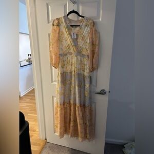 Taylor Pastel Floral Wrap Dress in Lilac, Yellow & Peach